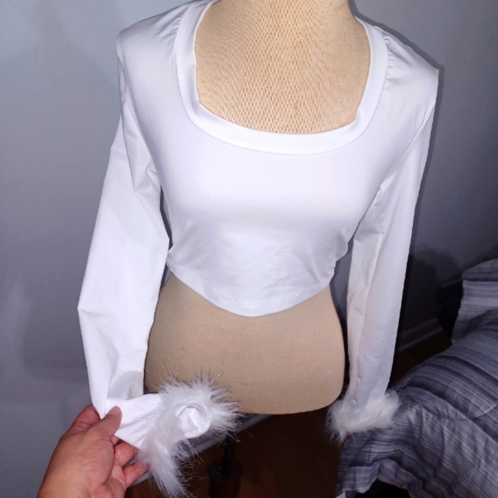 Shein- White - Long Sleeve Crop Top- W Sz M-6